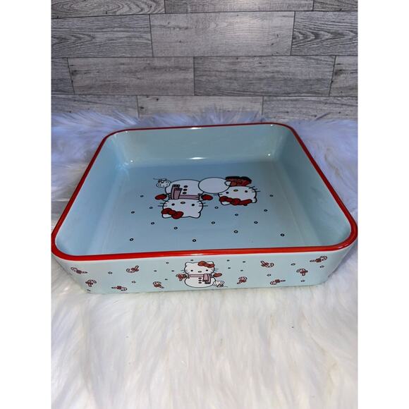 Hello Kitty 9" Square Christmas Snowman Snowball Ceramic Baking Dish Pan New - Picture 4 of 7